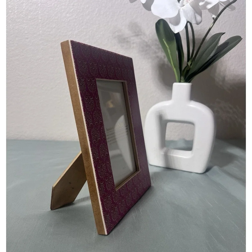 Handcrafted Purple Pink Floral Wood Photo Frame 4x6 Portrait Freestanding